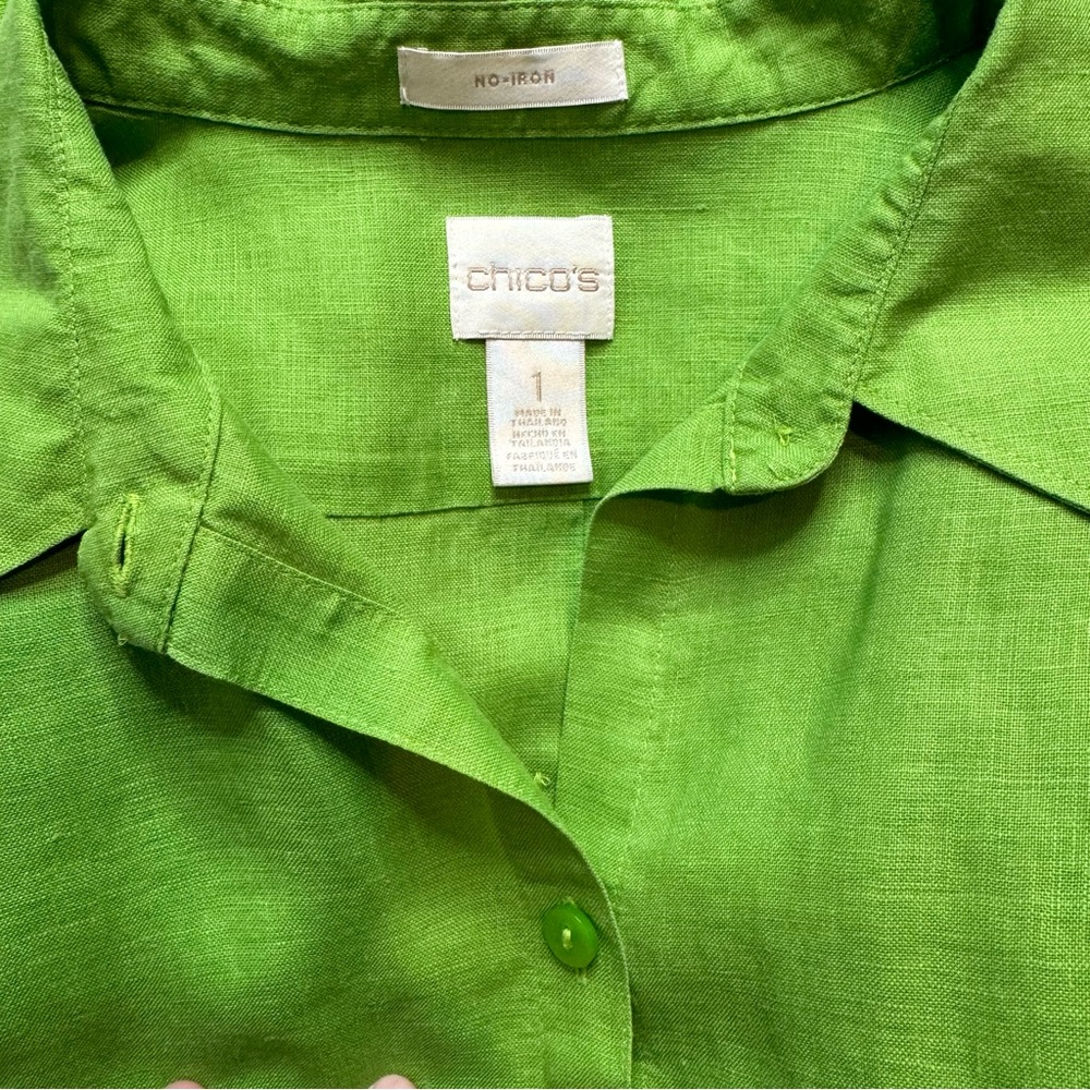 Lime Green Linen Button Down Blouse - image 3